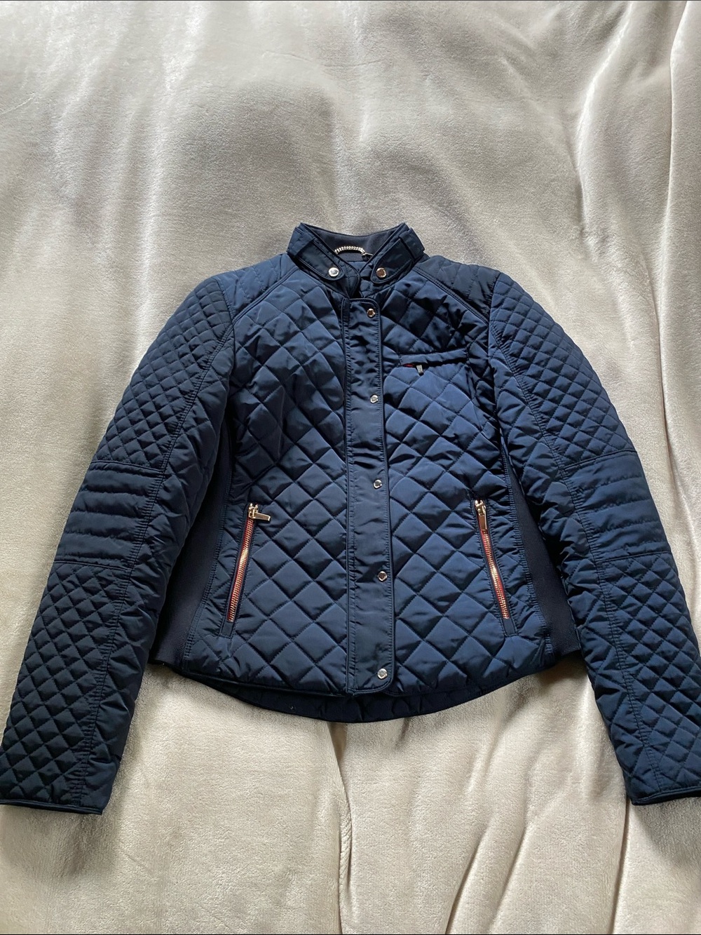 Zara Stunning Quilted Navy Women's Jacket with Zip Pockets size M